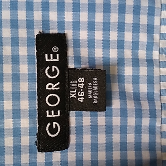 Mens XL blue checked button up long sleeve Shirt by George. - Picture 2 of 4